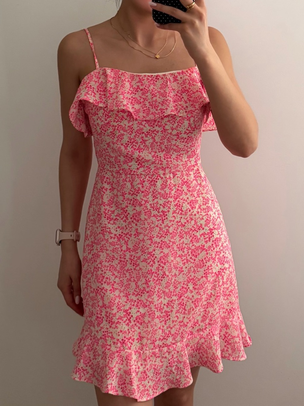Pink Floral Ruffle-Strap Sundress